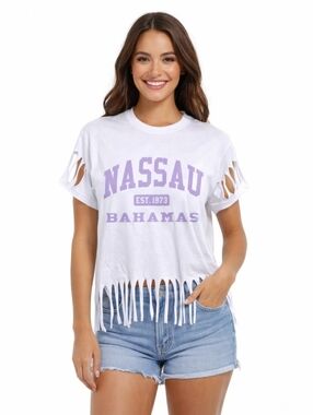 Nassau Bahamas Fringe Road Trip T-Shirt White Purple Size Large